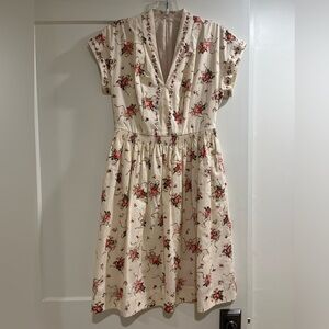 Gal Meets Glam “Cecily” Poplin Cream and Pink Floral Midi Dress